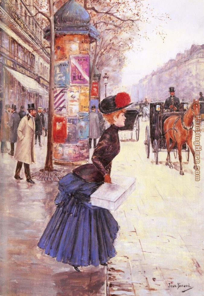 Jeune femme traversant le boulevard painting - Jean Beraud Jeune femme traversant le boulevard art painting